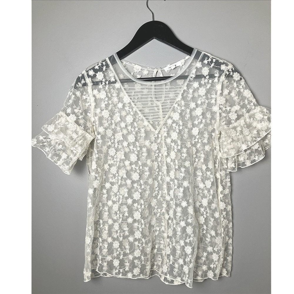 Maurices Sheer Floral Lace V-Neck Women's Ivory Top Coquette Romantic Size Small
